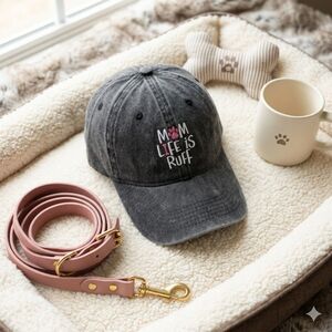 Mom Life Is Ruff Dog Mom Distressed Baseball Cap Acid Wash Gray One Size